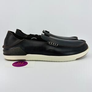OluKai Men's Kakaha Dark Java Leather Drop In Heel Slip On Casual Shoes Size 11